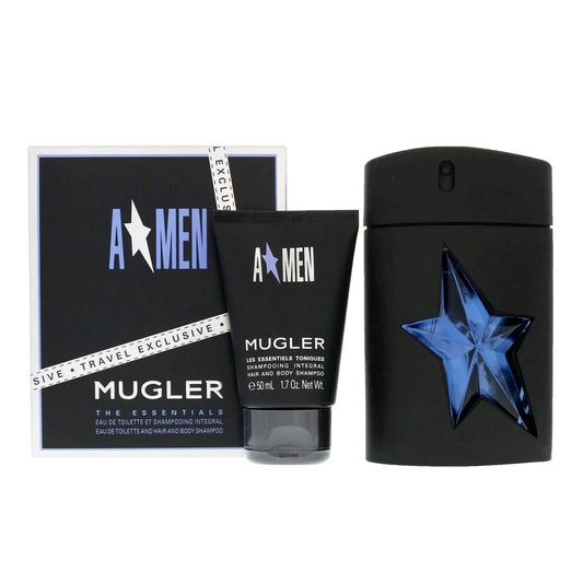 A Men Mugler travel exclusive the essentials eau de toilette 100ml and hair and body shampoo 50ml rare